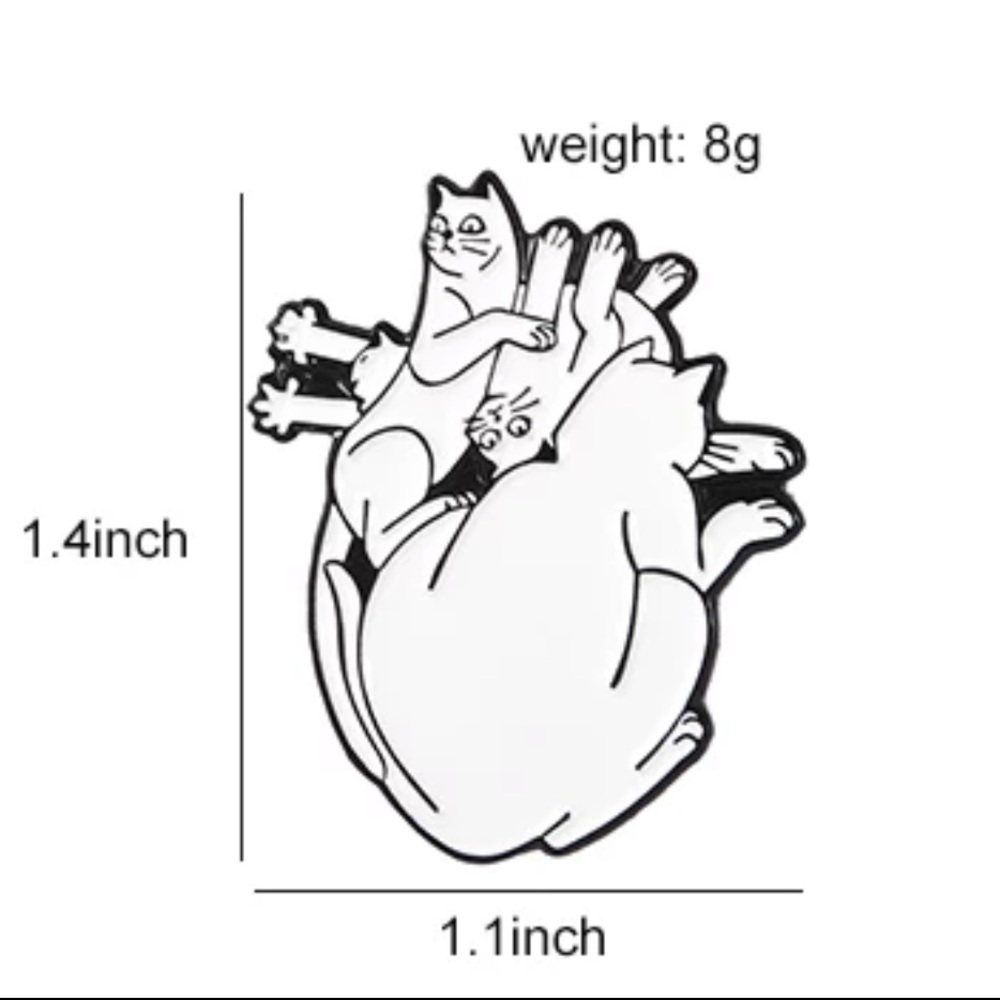 Cats Anatomical Heart Pin Abstract Cat Brooch Pin - Picture 3 of 8